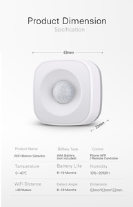 Sensor de cuerpo humano inalámbrico con WiFi, movimiento de cuerpo inteligente, Sensor PIR de movimiento, uso WI-FI con la aplicación Gateway Tuya Smart Life - Product Image 5