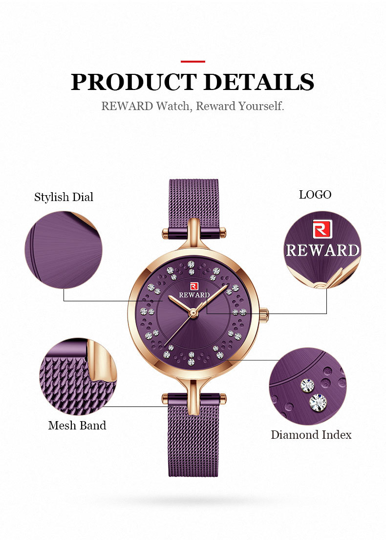 REWARD Watches Womens Fashion Luxury Diamond ladies Wristwatch Waterproof Casual Quartz Dress Watch Relogio Feminino