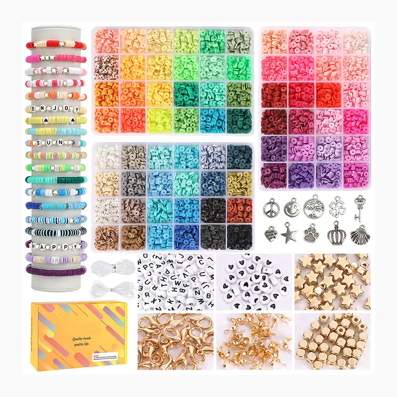 Alta calidad 9000 Uds 72 colores arcilla polimérica cuentas redondas planas alfabeto encanto cuentas conjunto pulsera hacer Kit para niñas