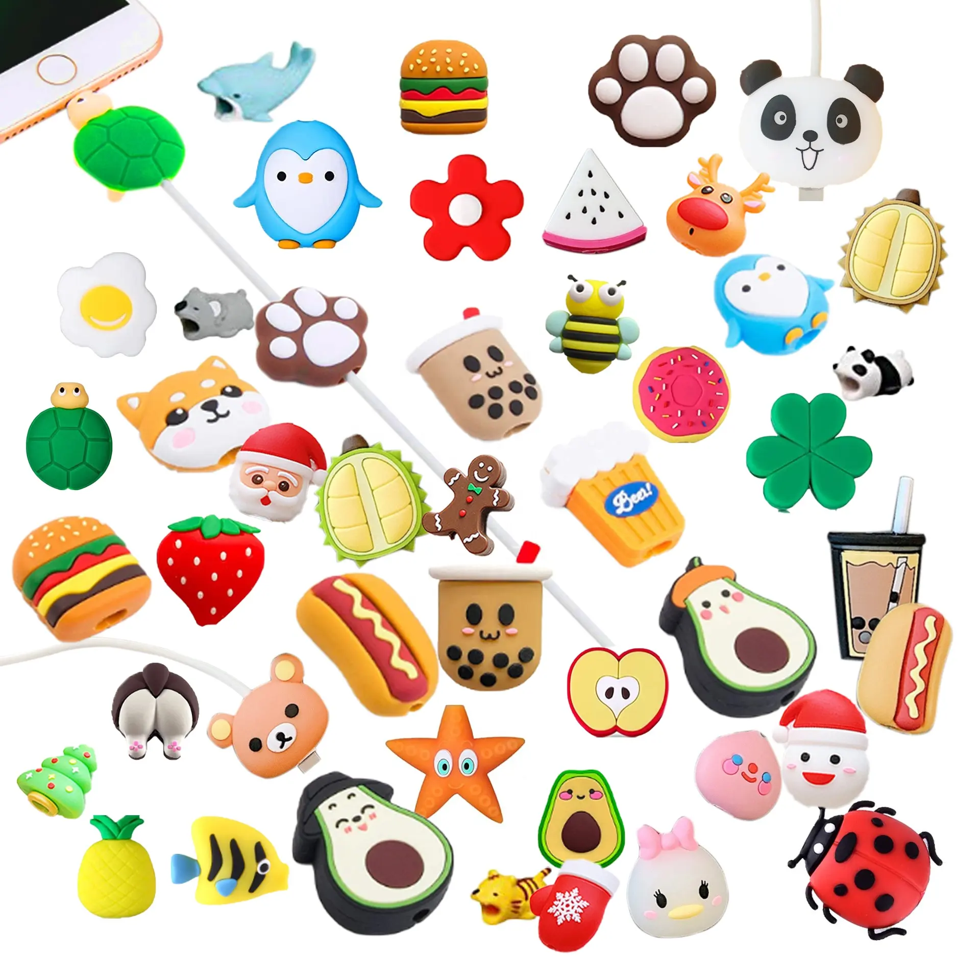 Protezione per cavo a forma di animale da frutta in stile 200 per cavo caricabatterie iPhone, protezione per cavo USB regalo di natale simpatico cartone animato caricatore