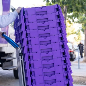 Plástico 56L 75L Cajas de mano plegables encajables Cajas de almacenamiento de estilo sólido Tapa adjunta Empresa de mudanzas Caja apilable de estilo sólido - Product Image 1