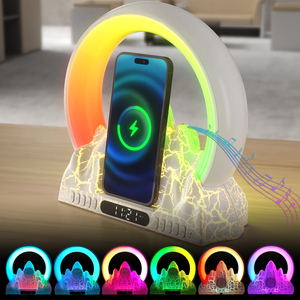 2023 yeni ürün 15W hızlı kablosuz şarj TUYA APP kontrolü akıllı ev ışıkları atmosfer gece ışıkları uyandırma masa alarmı saat - Product Image 3
