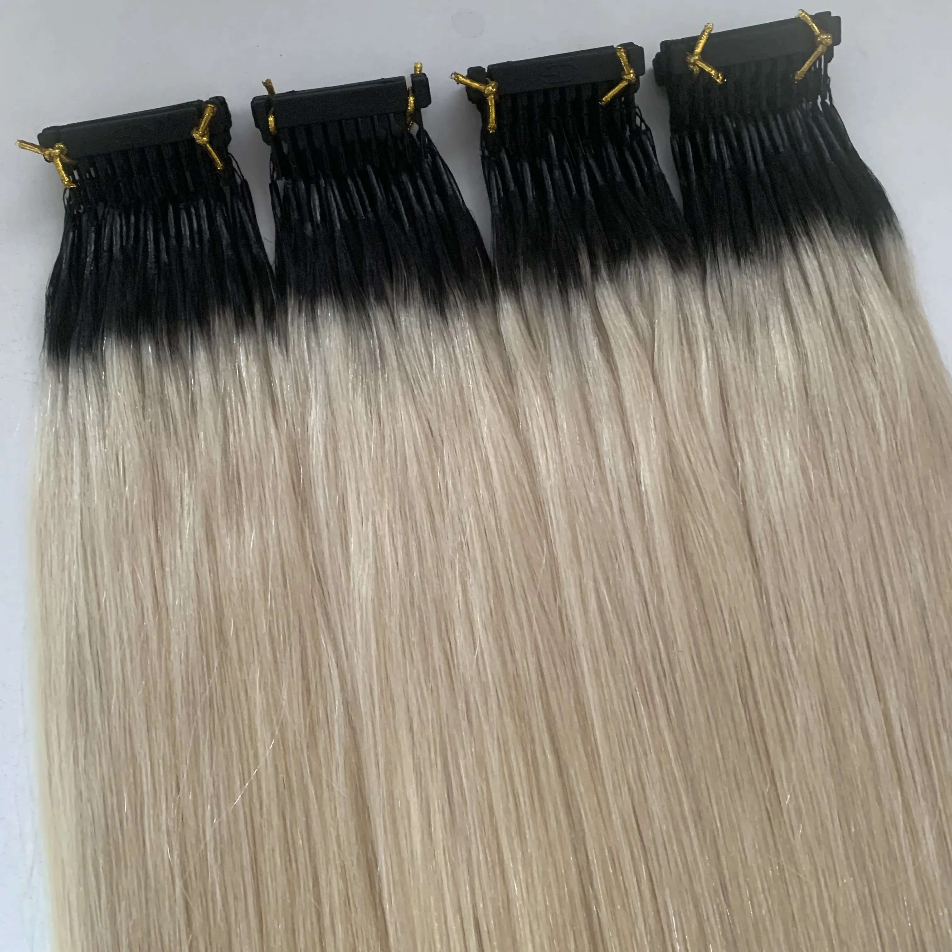 Extensiones de cabello 6D de grado superior de doble dibujado a precio de fábrica al por mayor mejor calidad 100% cabello humano Remy cutícula alineada color degradado