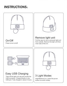 <strong>LED</strong> Cap Light Beanie with Light Unisex Rechargeable Hands Free <strong>LED</strong> Headlamp Hat Knitted Night Light Beanie Cap Flashlight - Product Image 5