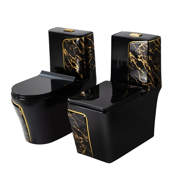 Luxus quadratische Badezimmer Kommode ein Stück Wc Wassers chrank Gold Marmor schwarz Toilette