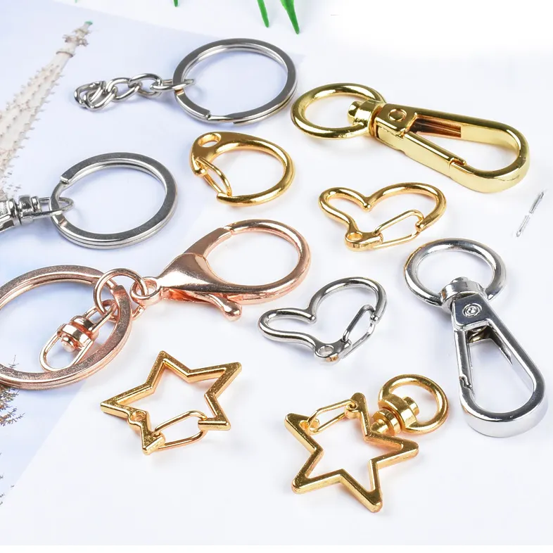 Wholesale High Quality DIY Multi-Shape Metal Hook Ring Five Pointed Star Car School Bag Decoration Pendant Keychain