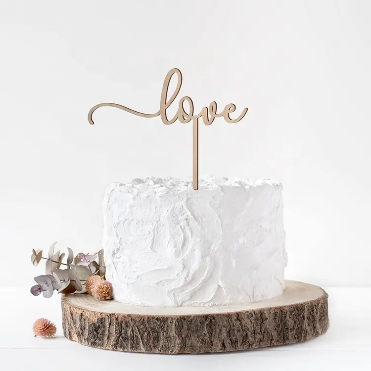 Décoration de gâteau en bois personnalisée à thème rustique, 1 pièce, décoration de pâtisserie d'anniversaire et de mariage