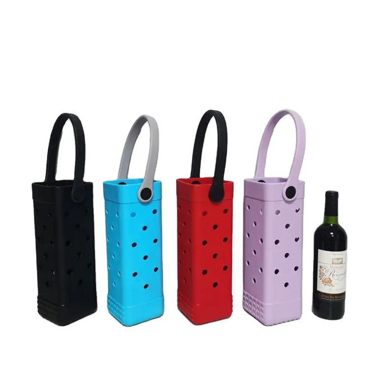 Tas pengangkut anggur portabel warna dapat disesuaikan tas anggur Tote Hollow Out EVA dengan pegangan