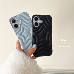 3D Cute Stars Wave Pattern Soft TPU Phone Case for iPhone 13 14 15 16 Pro Max Stylish Matte Solid Color Shockproof Cover <strong>Shell</strong> - Product Image 3