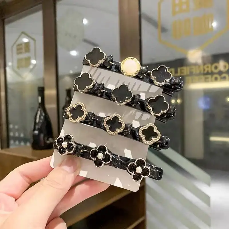 Bangs bện Hoa tóc Clip bị hỏng tóc cạnh clip hai lớp Rhinestone vịt mỏ Clip lười biếng tóc braider hairgrip cho các cô gái