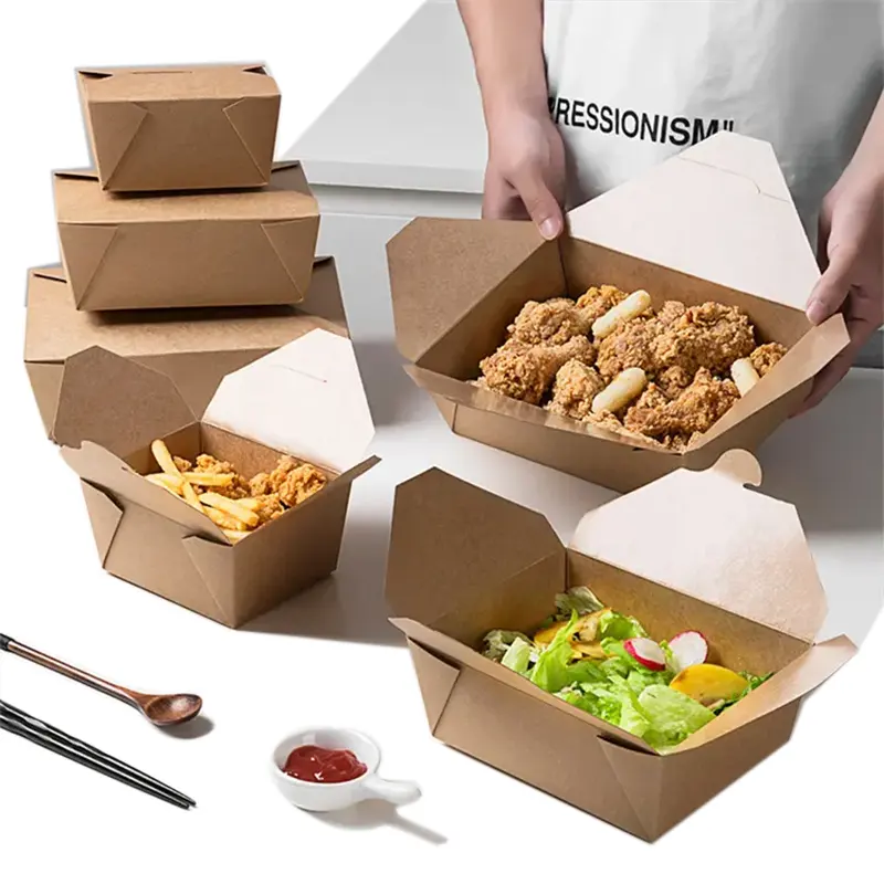HEECO desechable comida rápida para llevar comida almuerzo Kraft precio comida caja de papel de huevo caja de papel de jabón