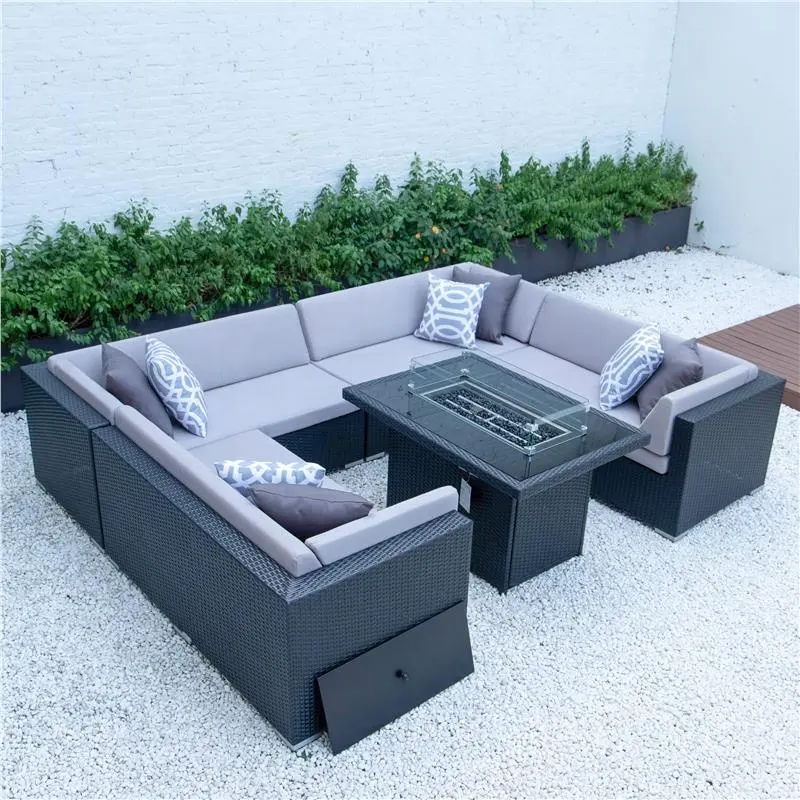 Patio Möbel Set Outdoor Wicker Rattan Gartenmöbel Sofa Set mit Feuerstelle Tisch