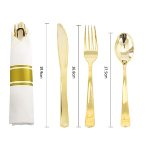 25pcs in a Box Disposable Flatware Plastic Silverware Luxury Gold/rose Disposable Plastic Cutlery Set with Napkin - Product Image 4