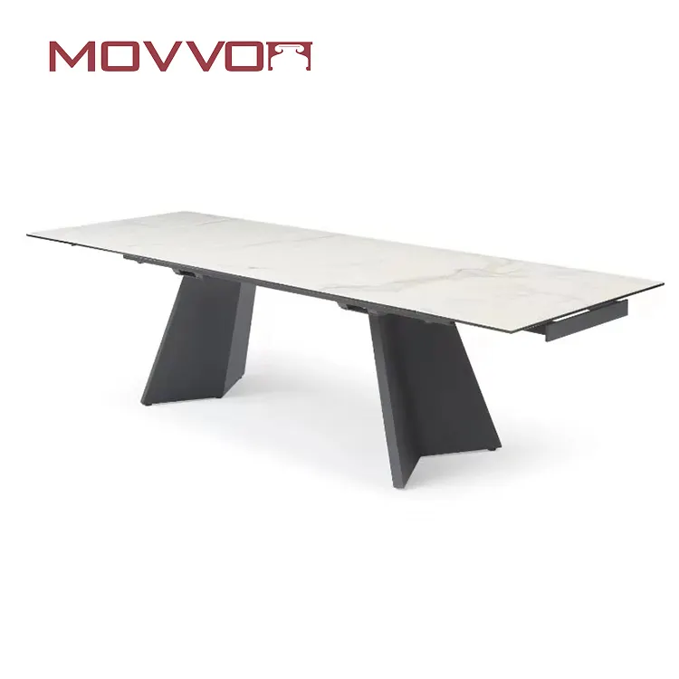 Italian designed minimalism furniture marble look new ceramic top dining table extendable