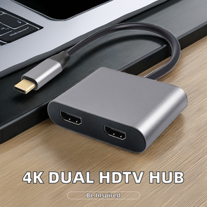 ZOGUO 2-in-1 Type C Adapter <strong>Dual</strong> <strong>HDMI</strong> 4K@60Hz USB C Hub with <strong>Dual</strong> HDTV Aluminium Shell USB 3.0 Gold Plated Boxed Stocked