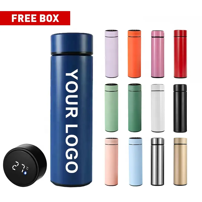 Display digitale della temperatura a LED boccette sottovuoto set regalo thermos bottiglia di acqua calda intelligente in acciaio inossidabile con logo personalizzato del filtro