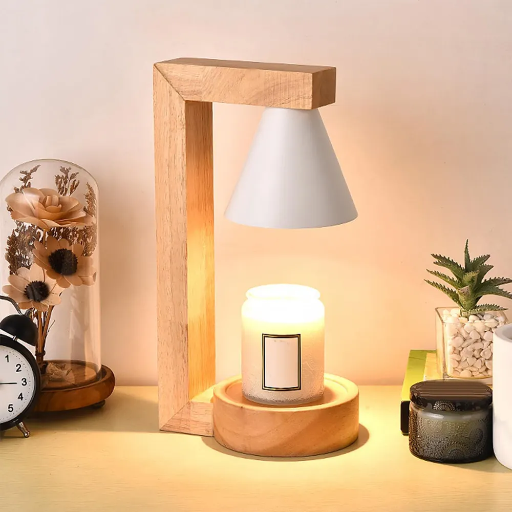 Base de madera natural clásica para interiores moderna, decoración del hogar, aceite derretido, lámpara calentadora de velas, con control remoto de madera para velas de tarro