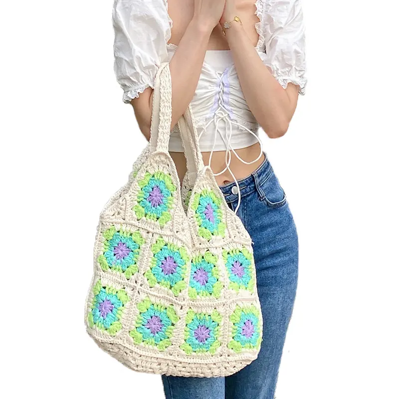 Bolso de hombro de ganchillo hecho a mano, para playa, estilo bohemio, para verano