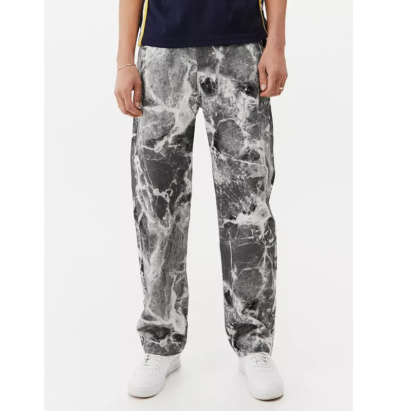 Jaded-pantalones vaqueros holgados con estampado de mármol gris, vaqueros de cintura alta de gran tamaño, personalizados