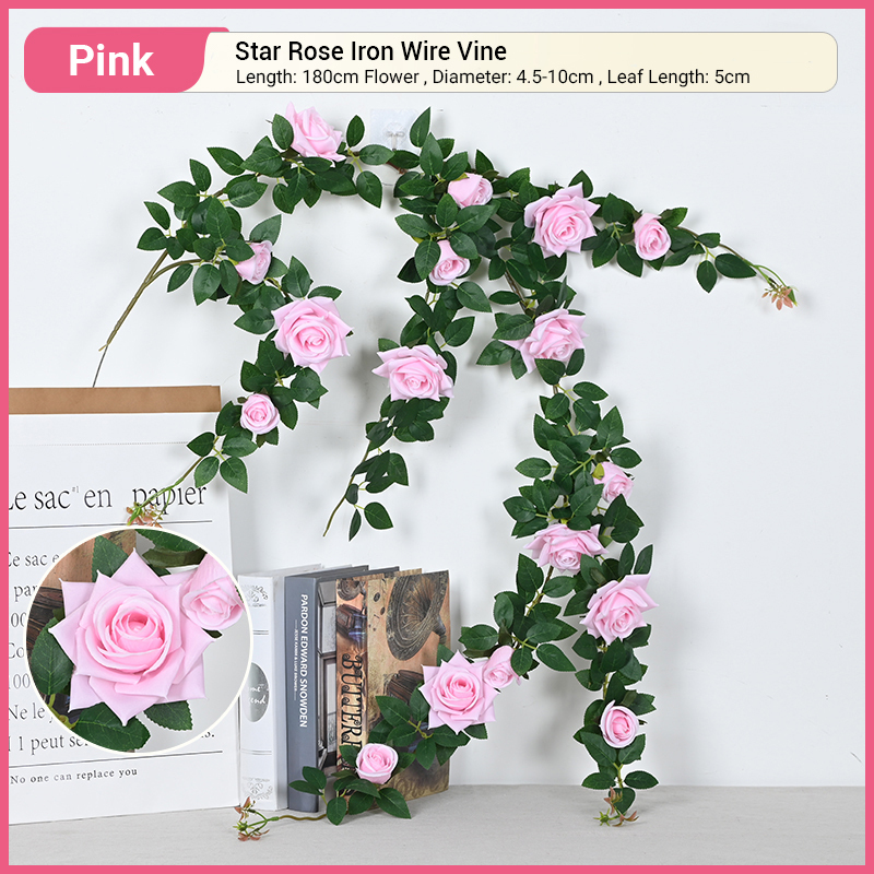 Rose-étoile rose fil rotin