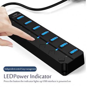 USB-концентратор 3,0 7 портов, высокоскоростной 5 Гбит/с, разветвитель, современный стиль, многоразовый адаптер питания с переключателем, длинный кабель, многорасширитель