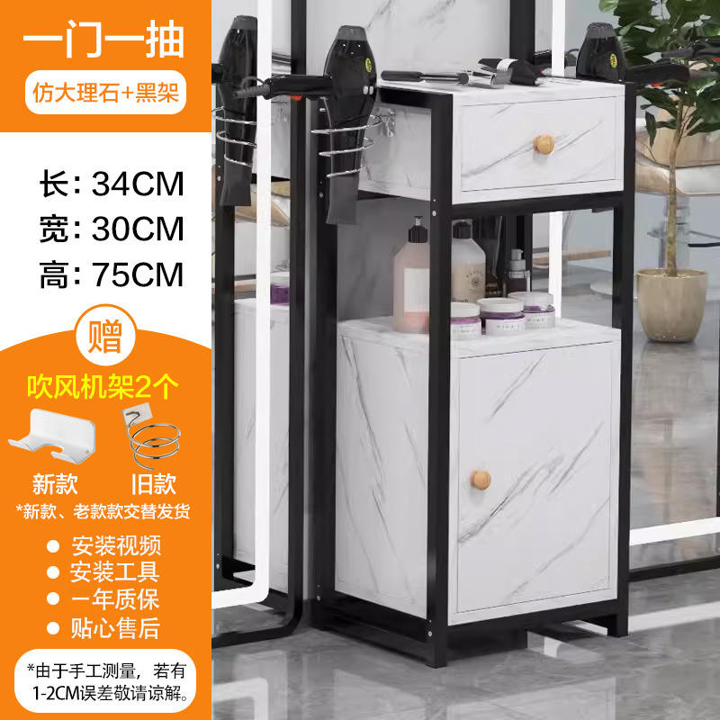 Une porte, un rack noir, couleur marbre