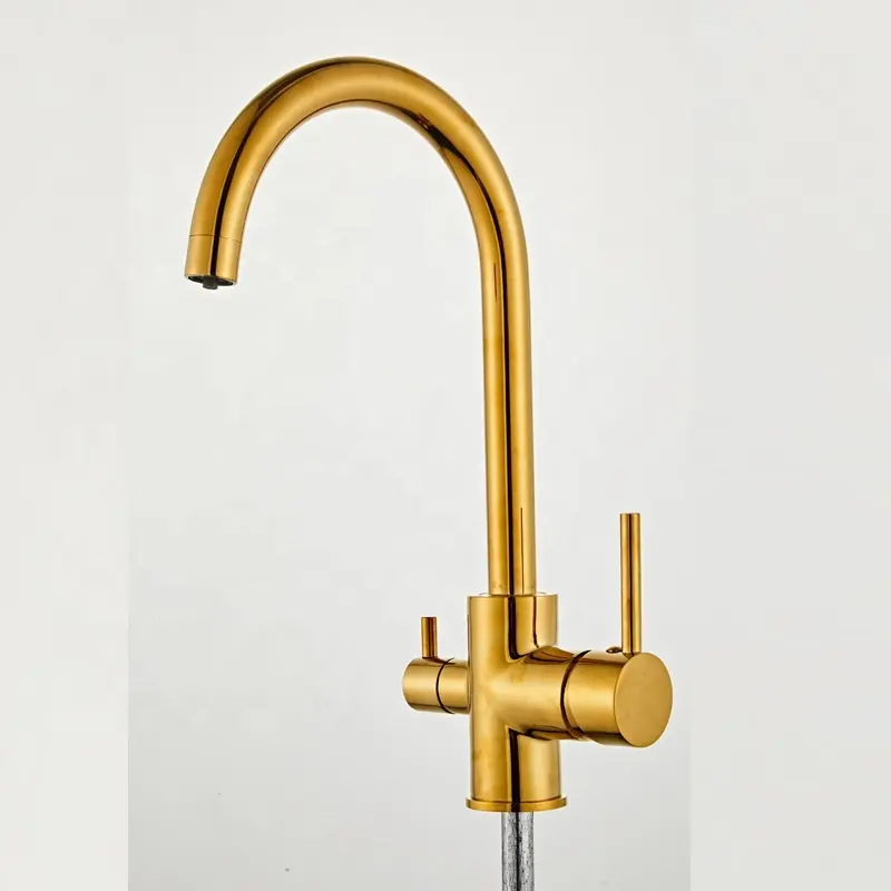 Rubinetto per rubinetto ad osmosi inversa per lavello da cucina a 3 vie placcato in oro con doppio manico montato su piattaforma American CUPC
