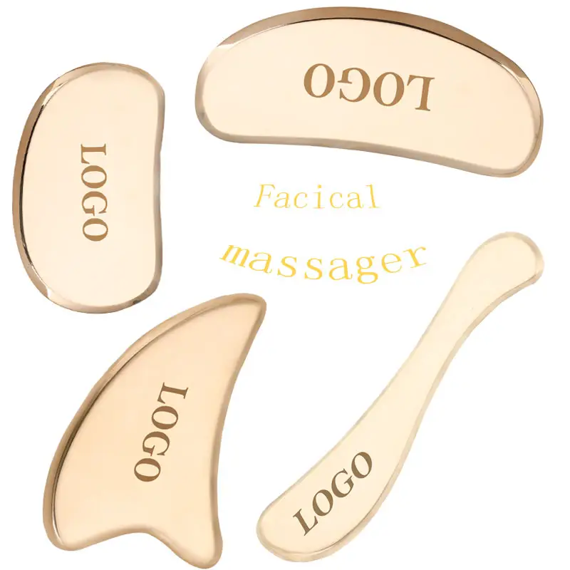 Herramientas de masaje de cobre con caja Feng Link rodillo de masaje facial de metal y juego de masajeador facial Gua Sha Guasha
