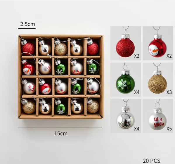 Boule de Noël Flocon de Neige et Bonhomme de Neige, Couleurs Mélangées Rouges