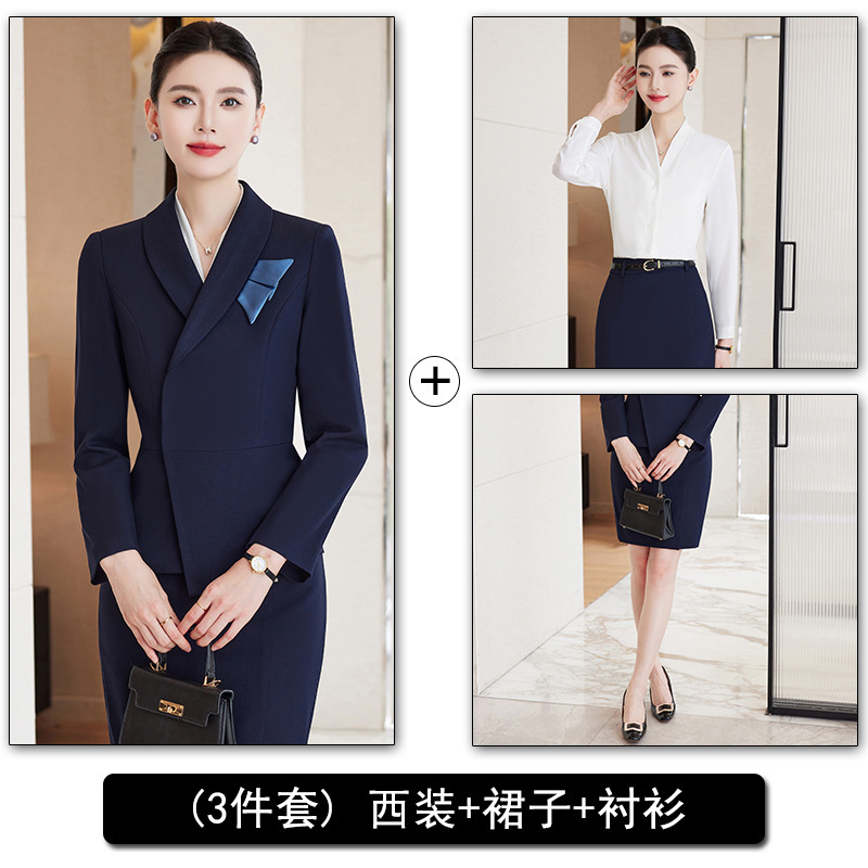 Blue suit skirt and white shirt