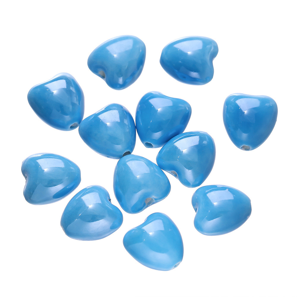 Cuentas de Corazón de Cerámica - Azul