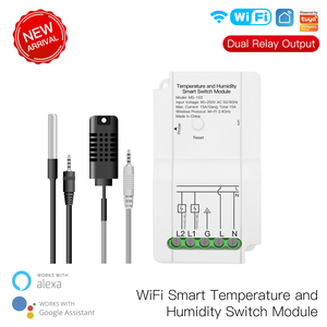 Moes Tuya WiFi Temperatura Inteligente e Umidade relaySwitch Módulo com <span class=keywords><strong>Sensor</strong></span> Remoto Sem Fio Saída de Relé Duplo Alexa Google Home