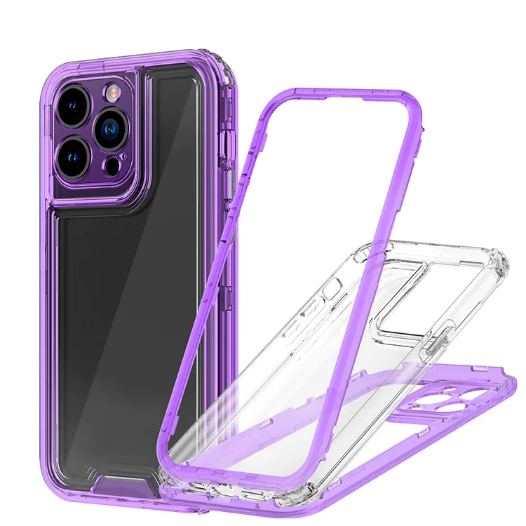 Casing ponsel pelindung iPhone, casing ponsel tugas berat transparan bening 360 tahan guncangan untuk iPhone 11 12 13 14 15 Pro max