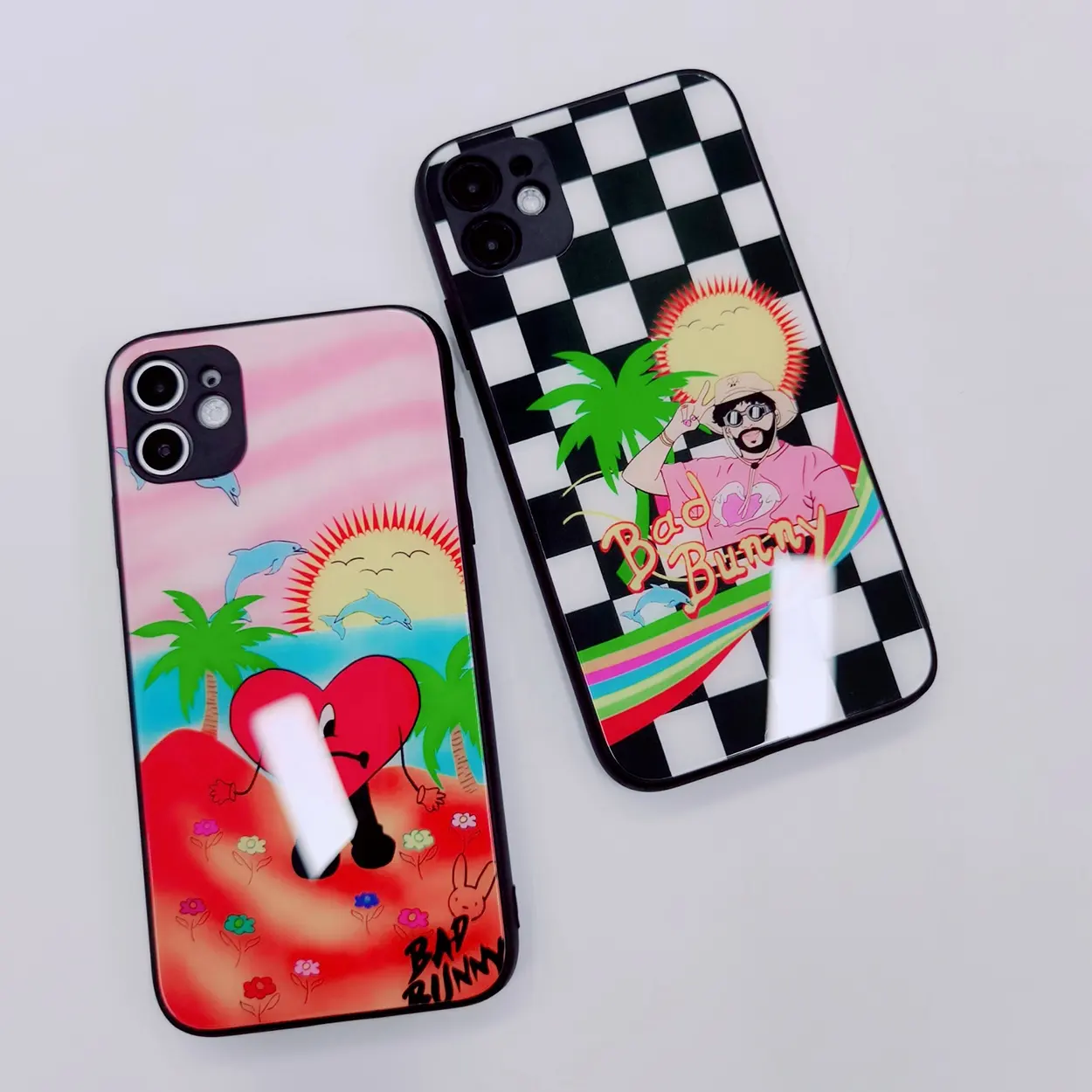 กระจกพื้นผิวสําหรับiPhone 15 14 13 12 11 XR XS Max Bad Bunnyโทรศัพท์มือถือปรับแต่งรูปแบบโลโก้