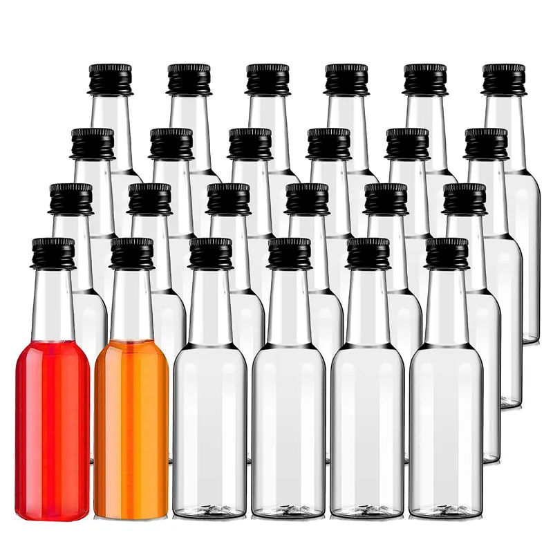 50 ml 100 ml 125 ml 150 ml 300 ml 500 ml Mini bouteille en plastique PET Shot transparente avec bouchon en aluminium pour alcool vin liqueur jus bière