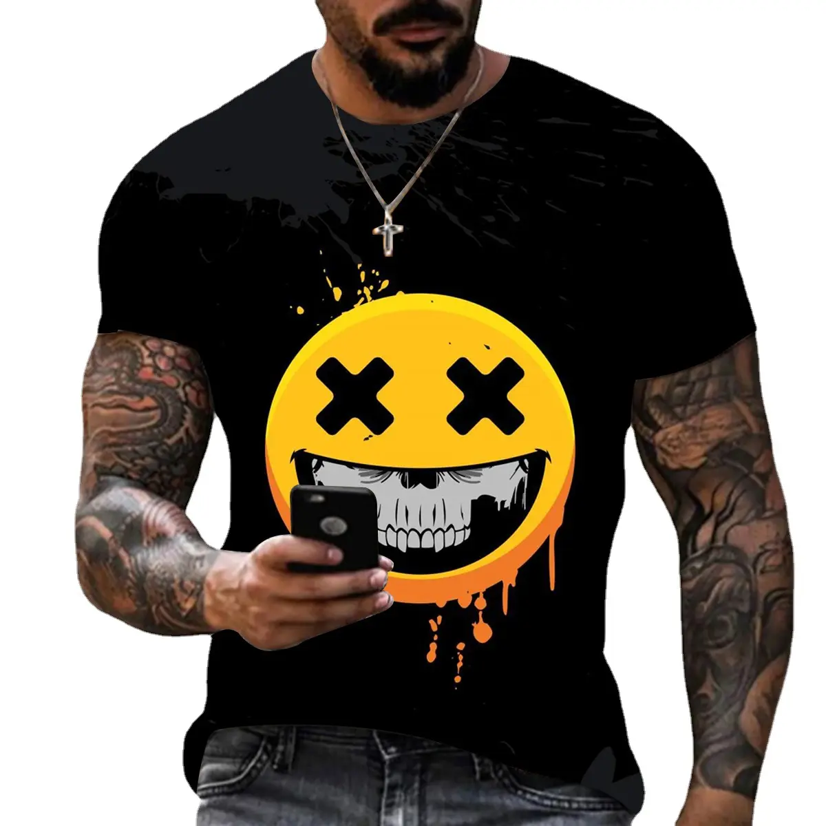 Camiseta masculina com estampa 3d engraçada, camiseta grande masculina com estampa 3d e manga curta