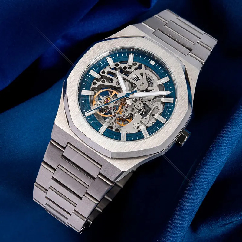 Reloj mecánico automático de Tourbillon para hombre, movimiento de gaviota, cara azul, diseño de la mejor marca