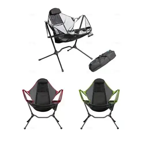 Portable Aluminum Folding Armchair With Lightweight Luxury Swing Stargaze Camping Swing Chair With Beverage Holder
