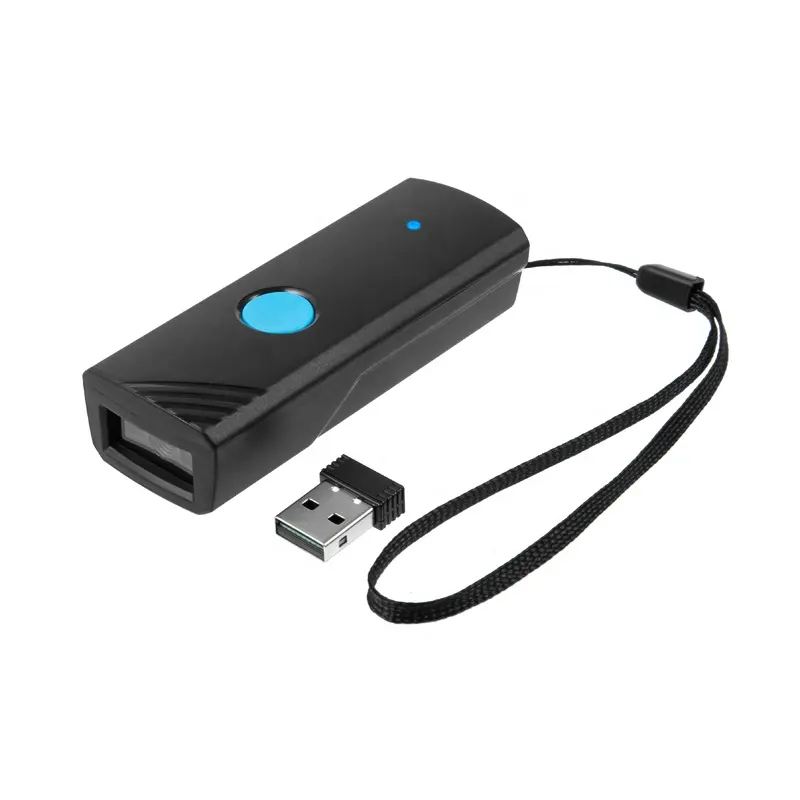 16MB 메모리 800mAh 배터리 오프라인 작동 파란색 치아 USB 휴대용 바코드 디코더 2.4GHz 무선 바코드 스캐너
