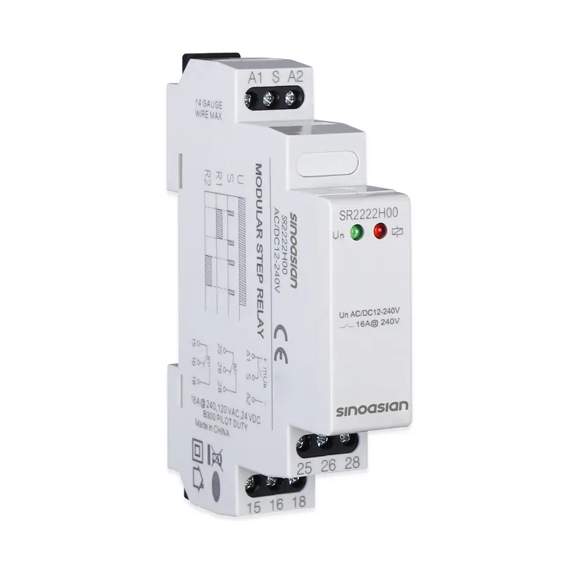 Combined output AC DC 12V-240V 5A 16A DPDT modular din rail electronic type stepping relay with dual indicators