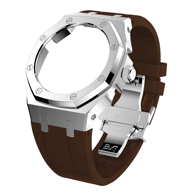 Silver case brown strap