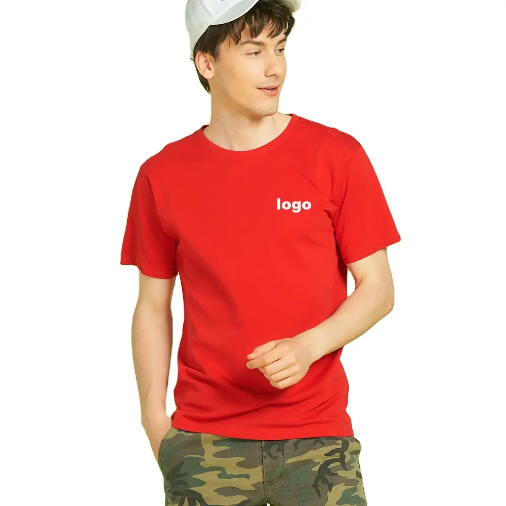 Dapat disesuaikan pakaian kualitas tinggi kaus logo kustom 180GSM MOQ rendah kaus pria polos katun 100% kaus ukuran besar