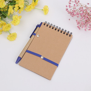Cuaderno en espiral de papel Kraft creativo, tamaño A6, 60 hojas, diario de hojas sueltas con banda elástica y bolígrafo para uso escolar, logotipo impreso - Product Image 2