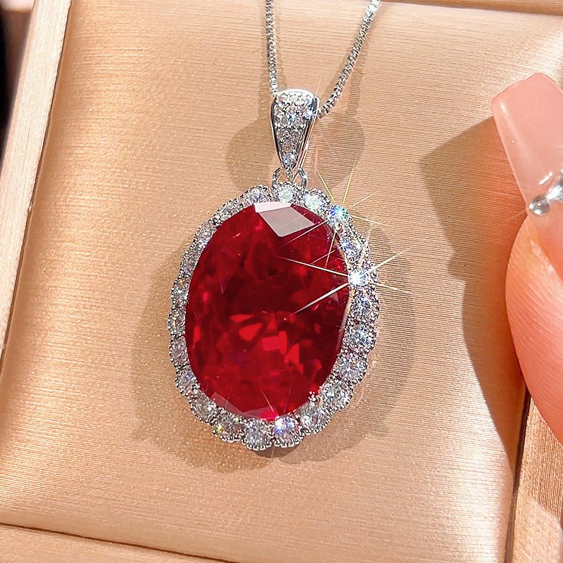 Platinum red corundum pendant with chain