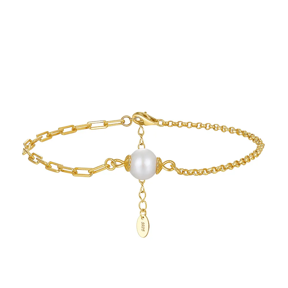 RINNTIN GPB33 Bracelet en perles naturelles d'eau douce plaquées or 14 carats Bracelet en argent sterling 925 vente en gros