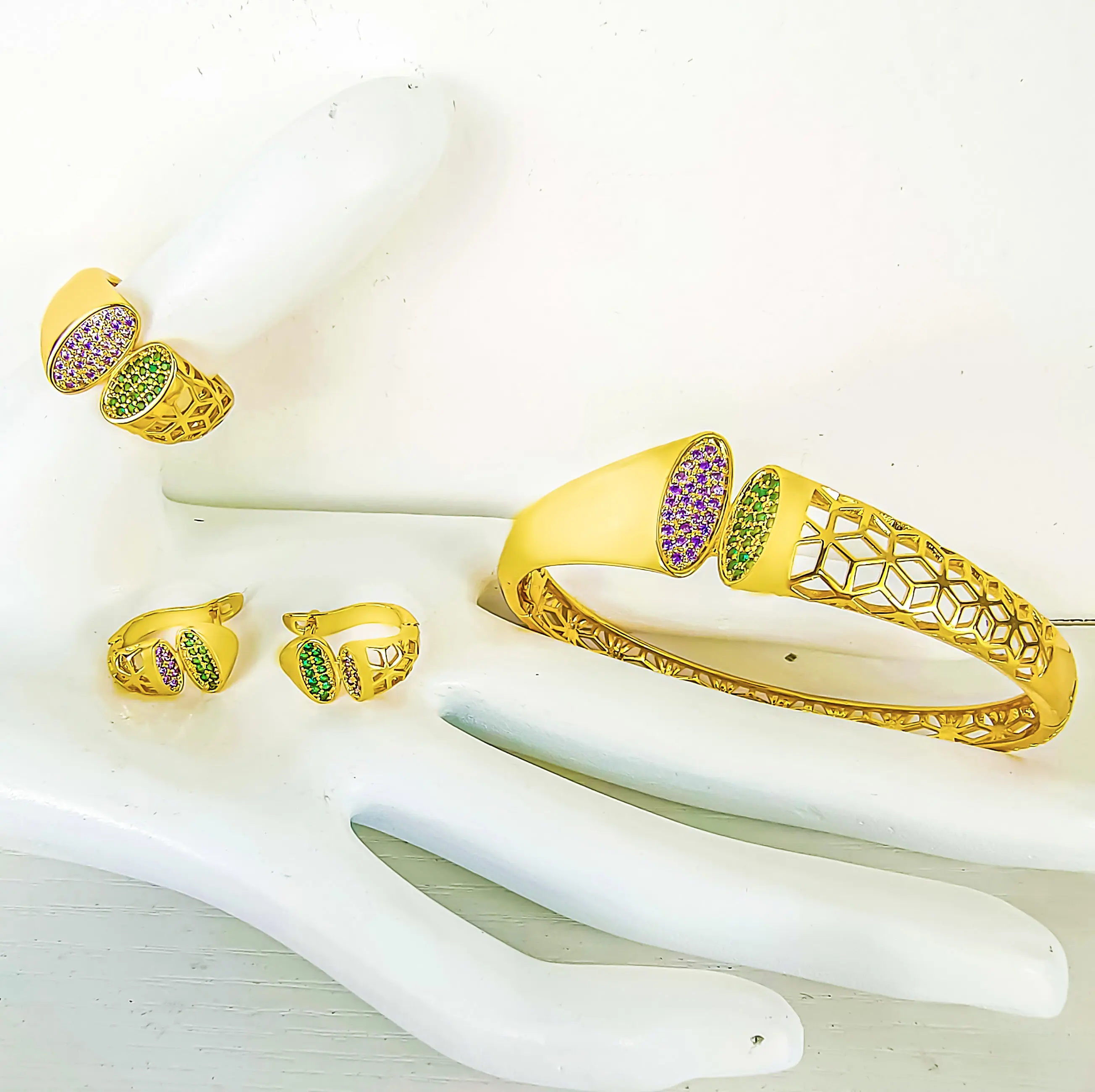 Di lusso di alta qualità smeraldi collana di zirconi orecchini Charm concorso ballo di fine anno di nozze set di gioielli da sposa 18K24k placcato in oro Dubai