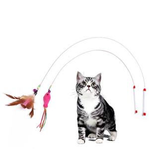 Lustige Angelrute interaktive Katzenspielzeug Kätzchen Katze Haustierspielzeug Stahldraht Federn Glockenstift Finger-Stick Teaser Haustierzubehör - Product Image 1