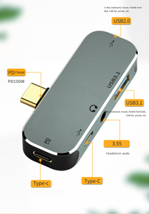 5合1 USB集线器c型耳机插孔适配器usb c音频适配器分离器usb c集线器适配器，适用于笔记本电脑和电话 - Product Image 5