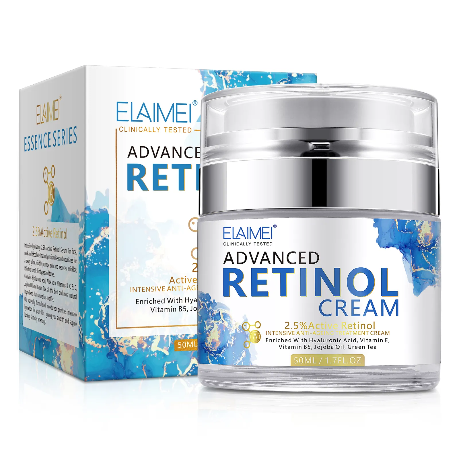 ELAIMEI Private Label 2.5% Retinol Aktif Vitamin E Anti Penuaan Krim Retinol Pemutih Wajah Pelembab Mendalam