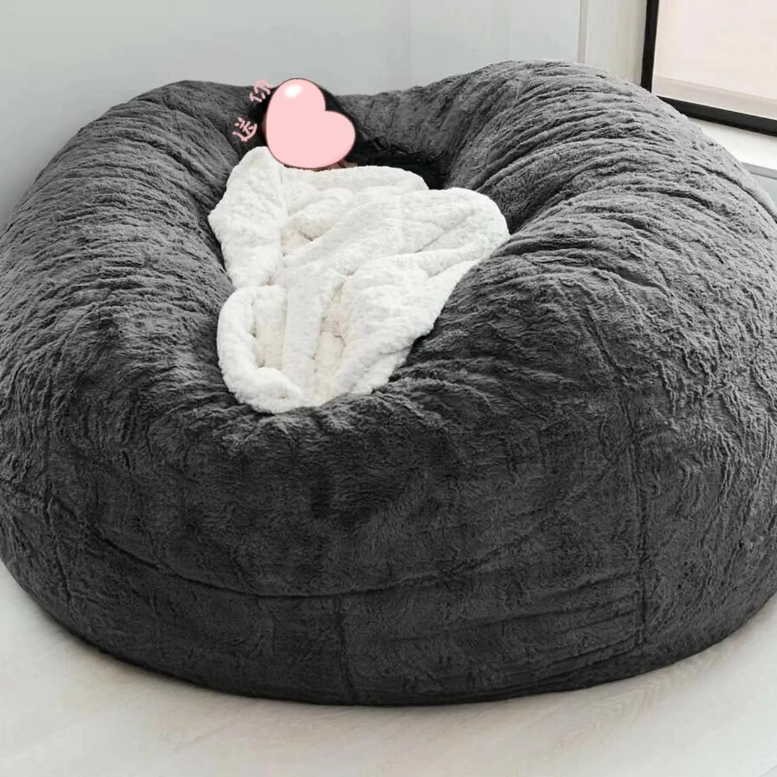 Free Sample Hot Sales 7ft Round Unstuffed Faux Fur Plush Soft Giant Big Large lazy Sofa Bed Bean Bag Sofa Cover for Living Room